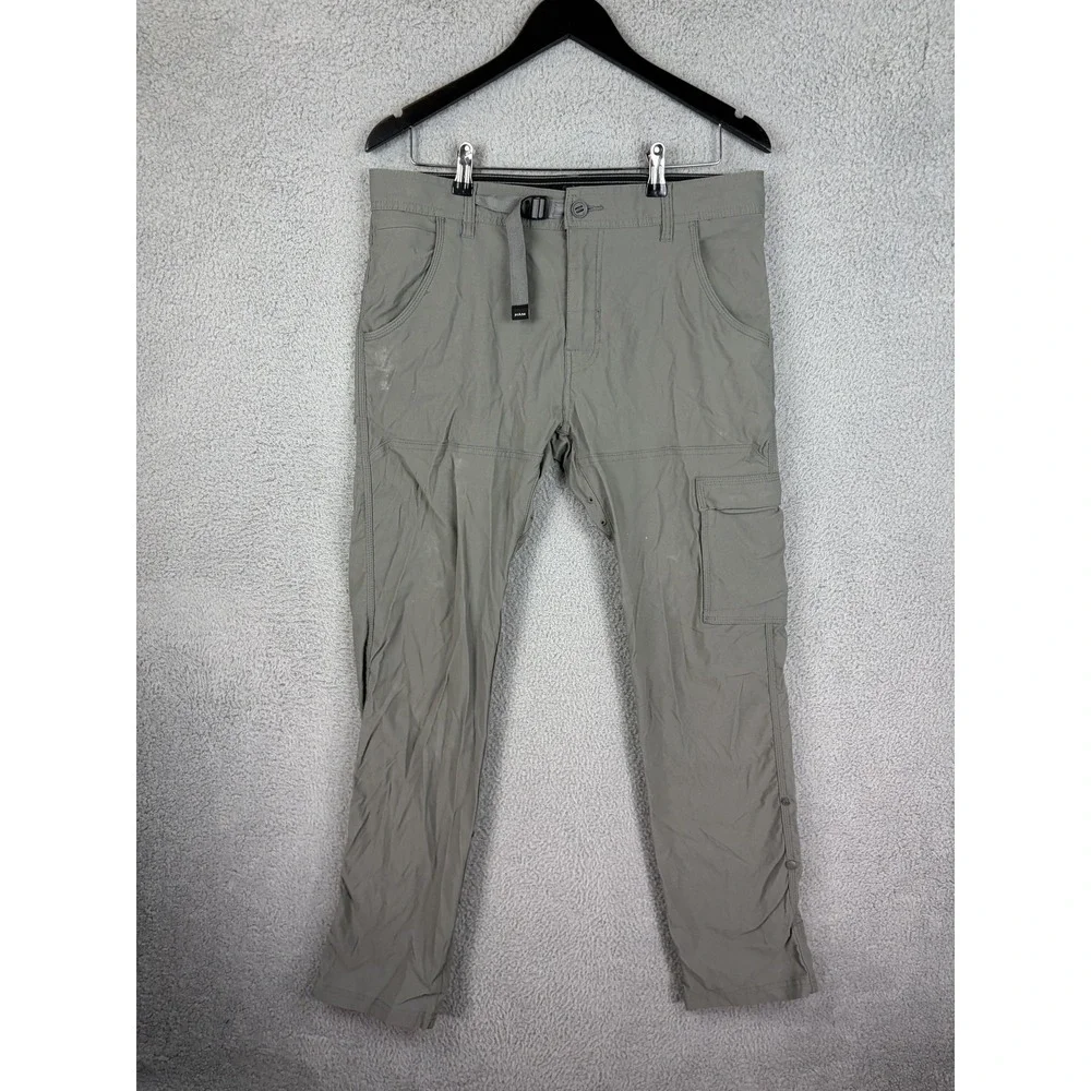 PrAna Pants Mens 36x29 Gray Slim Fit Hiking Cargo Adjustable Waist Outdoor Tech